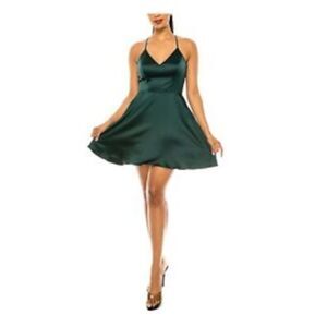 B DARLIN Green Lace Back Sleeveless Short Party Fit + Flare Dress 13\14